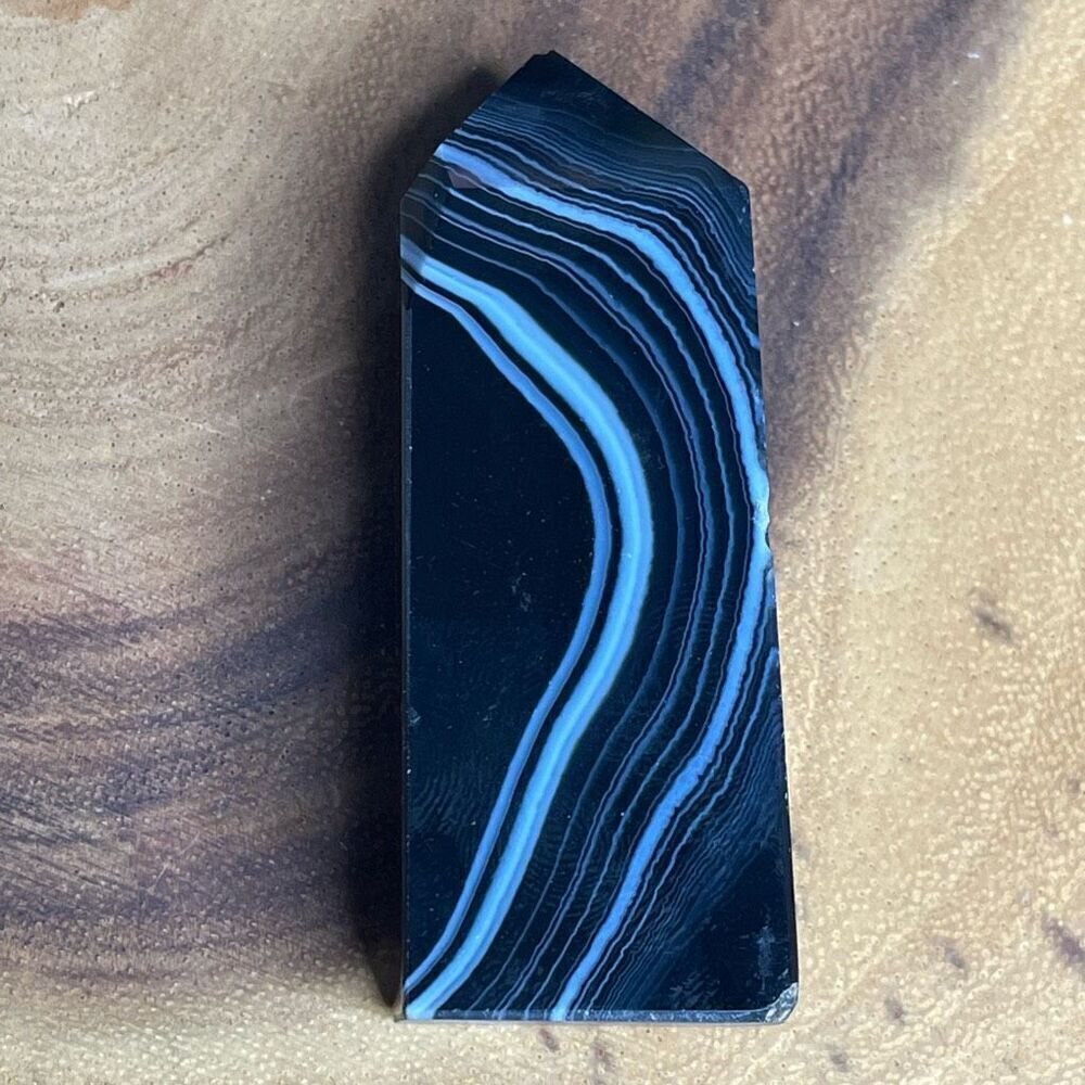 Black lace agate tower 4-sided druzy crystal banded banding, onyx, emotional hea